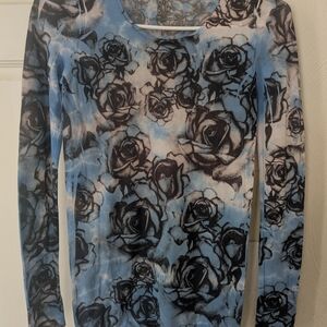 Floral Blue and Black Women's Top